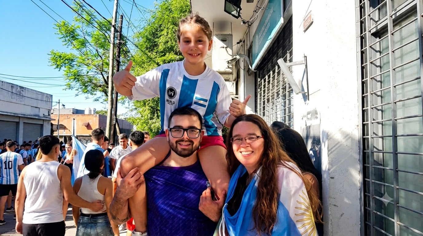 Festejando uno de los triunfos de la Argentina en el último mundial.