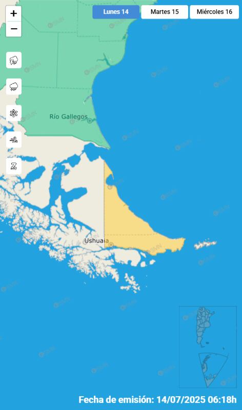 El alerta por tormentas en el sur del país.