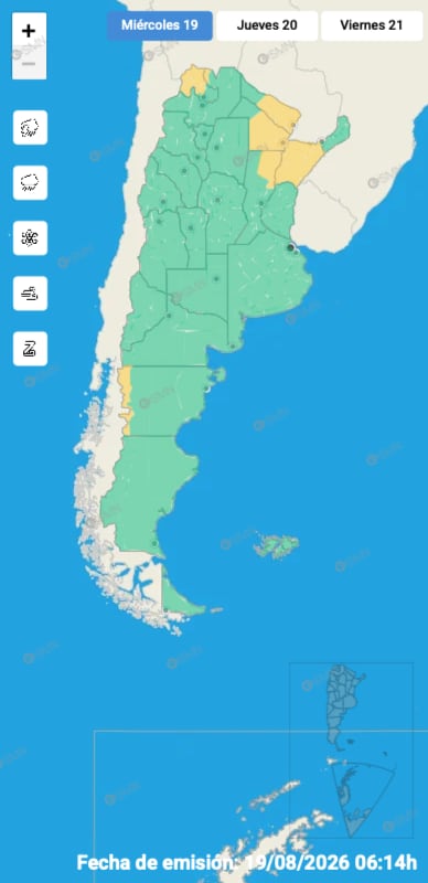 El mapa de alertas del SMN para la jornada