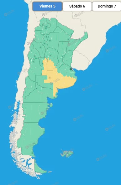 Hay alerta amarilla por lluvias fuertes para este viernes 5 de junio: las provincias afectadas La franja central del país, la más castigada a nivel meteorológico