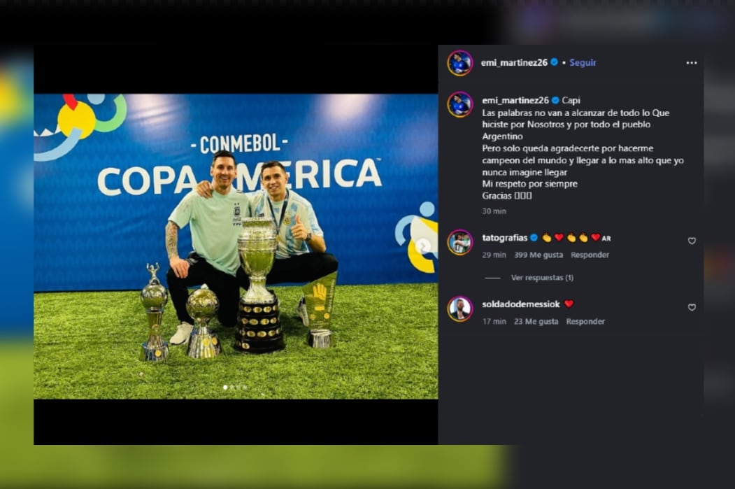 Las palabras de Emiliano Martínez para Lionel Messi