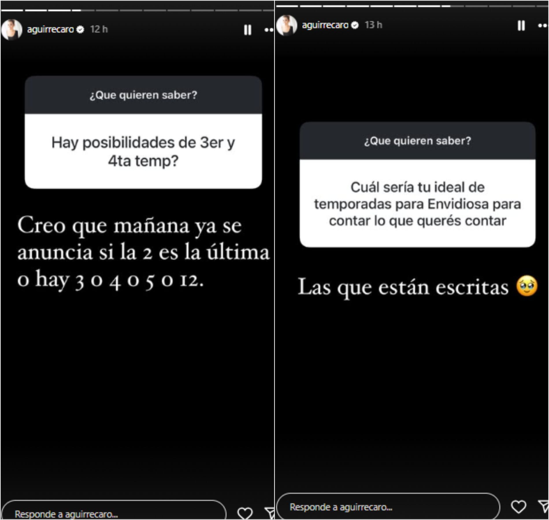 Aguirre reveló que próximamente se confirmará si Envidiosa tendrá o no más temporadas (Foto: Instagram @aguirrecaro)