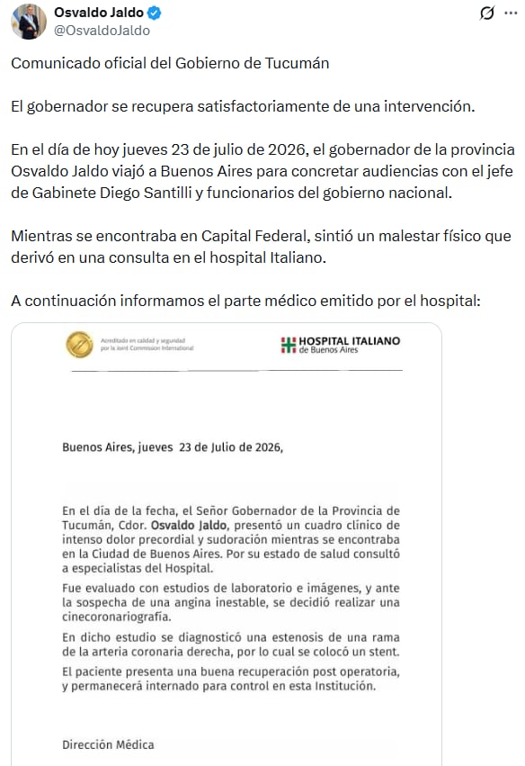 El posteo de la cuenta de Jaldo