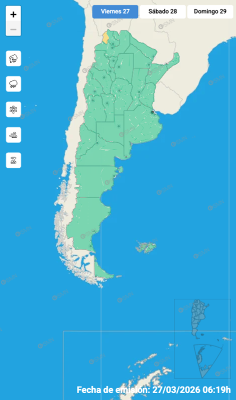 Mapa de alertas para este viernes 27 de marzo.