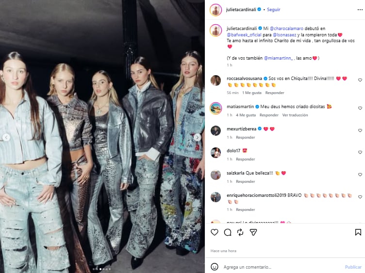 Cardinali no pudo evitar expresar su emoción al ver a su hija en la pasarela (Foto: Instagram @julietacardinali)