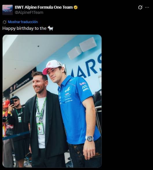 El saludo de Alpine para Messi por su cumpleaños.