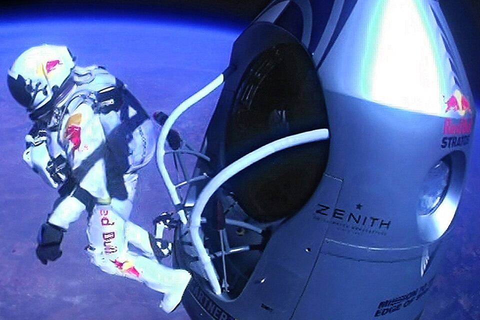 Felix Baumgartner antes de lanzarse desde la estratósfera
