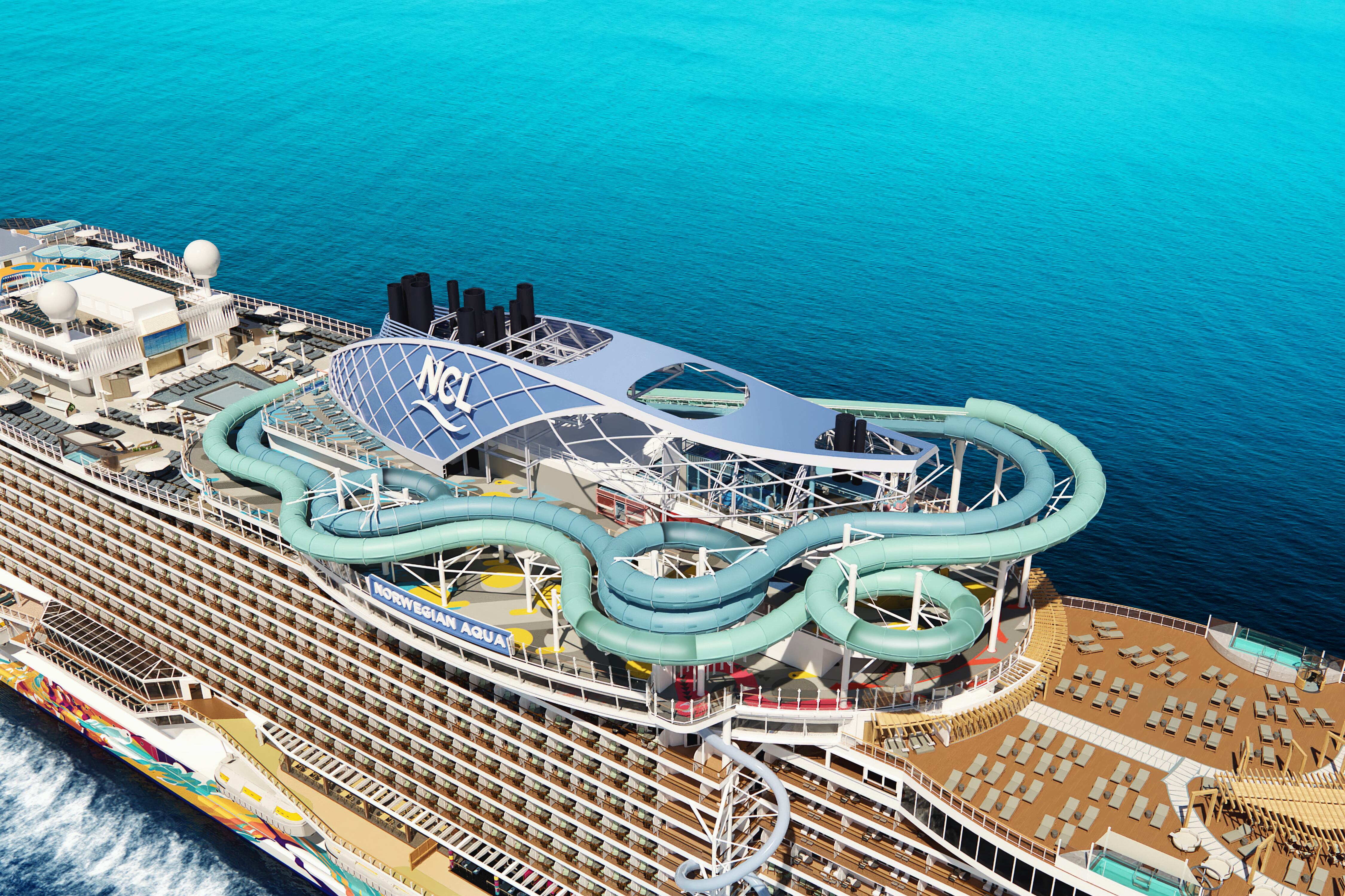 La aqua slidecoaster, en lo alto de la embarcación, lleva por un recorrido vertiginoso