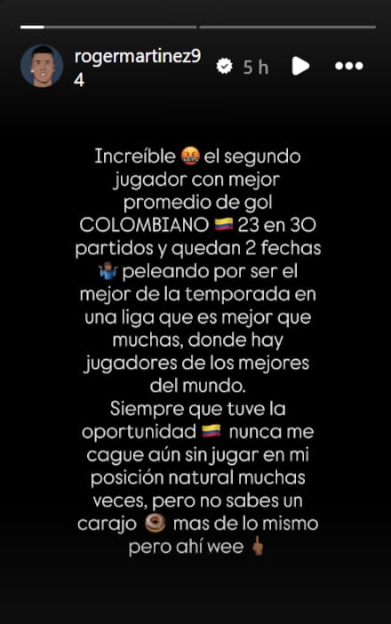Descargo de Roger Martínez en su Instagram