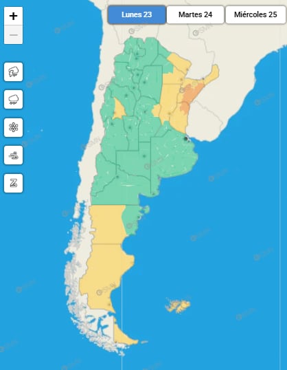 Las provincias afectadas por alertas por tormentas y viento fuerte para este lunes 23 de marzo