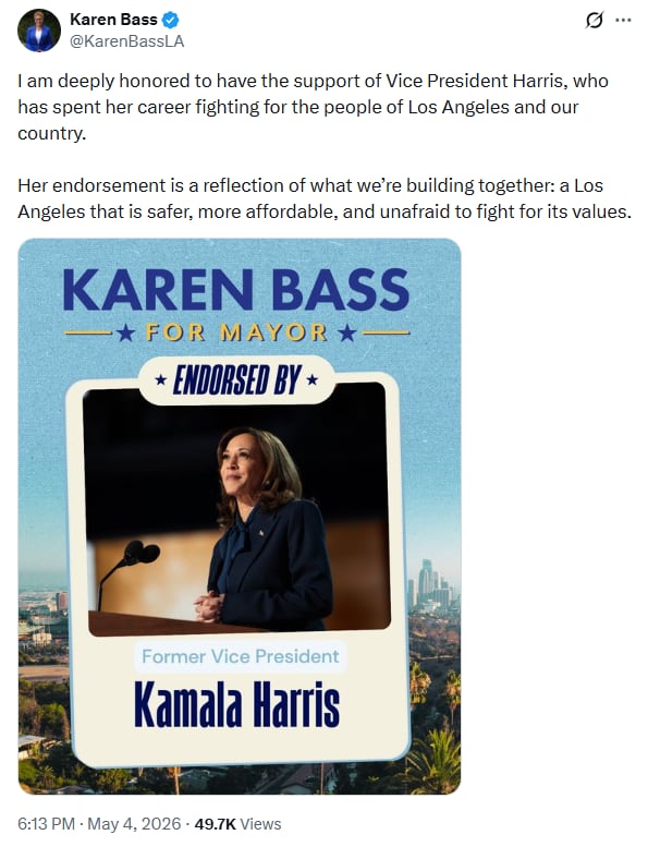 Karen Bass remarcó que el apoyo de Kamala Harris refleja la importancia de su campaña