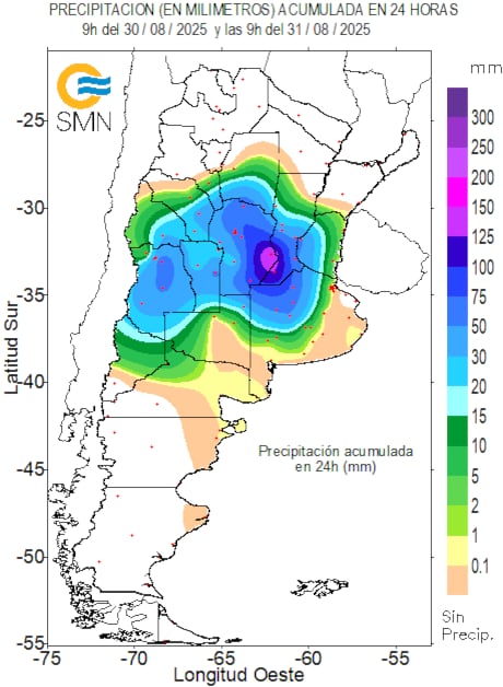 Lluvias de las últimas 24 horas, hasta las 9 AM de este domingo