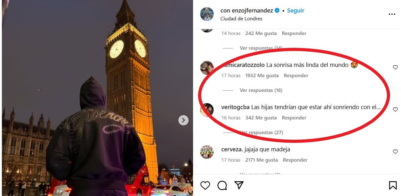 Los comentarios de los seguidores de Enzo Fernández