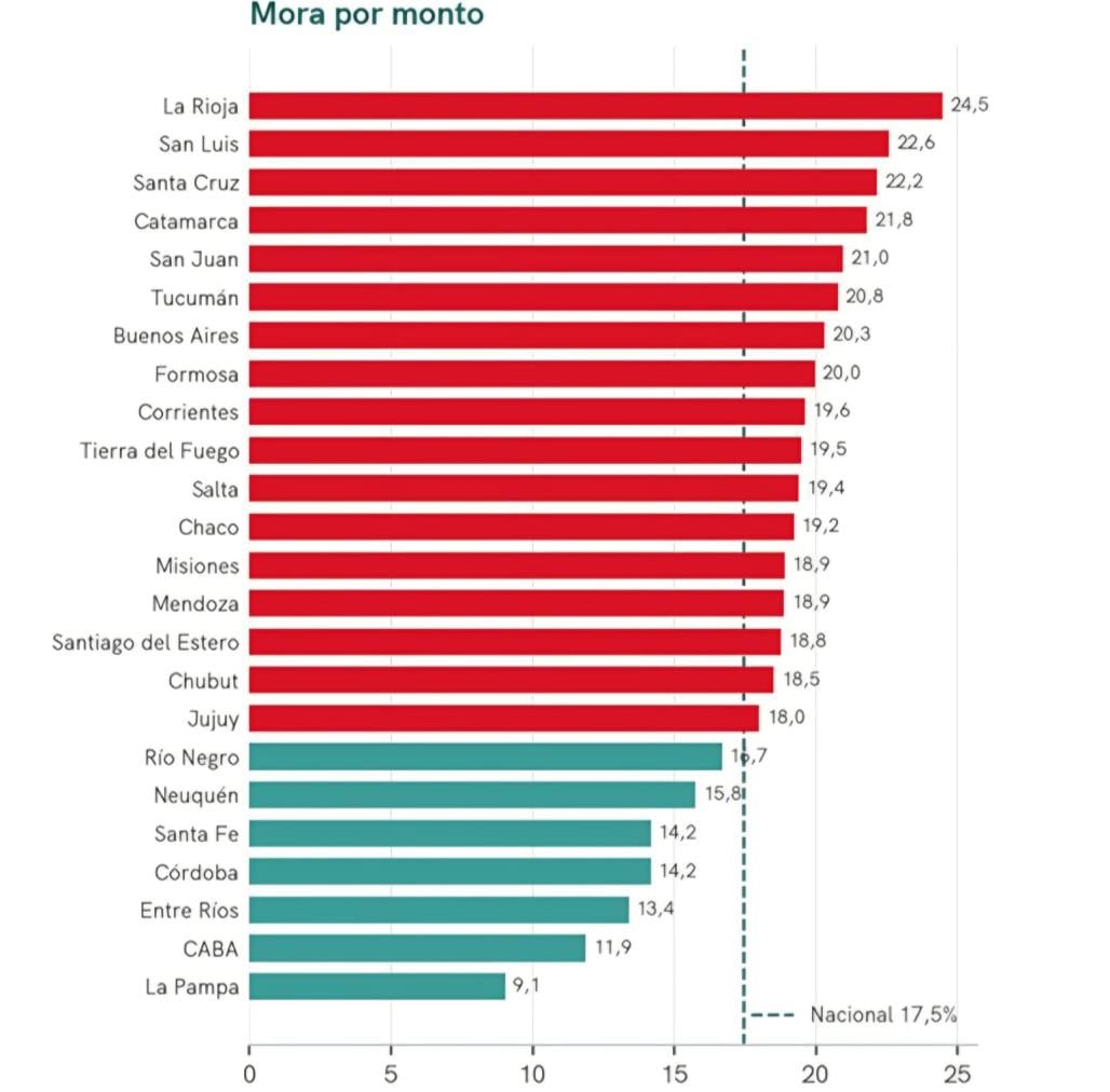 La mora por monto es el saldo en situaciones 3, 4, 5 y 11 sobre el crédito informado. Fuente: Universidad Austral y EcoGo