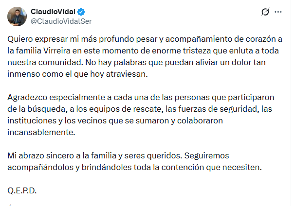 El mensaje de Vidal tras el hallazgo de los cuerpos de los menores