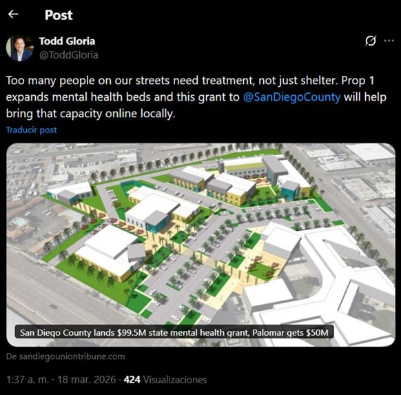 San Diego construirá un centro con 140 camas de tratamiento