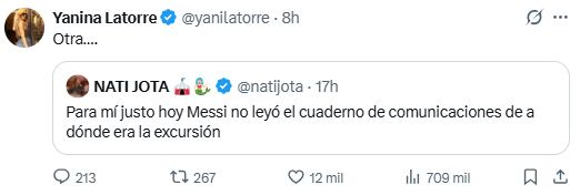 Yanina Latorre dejó en evidencia la mala onda de Nati J con Lionel Messi