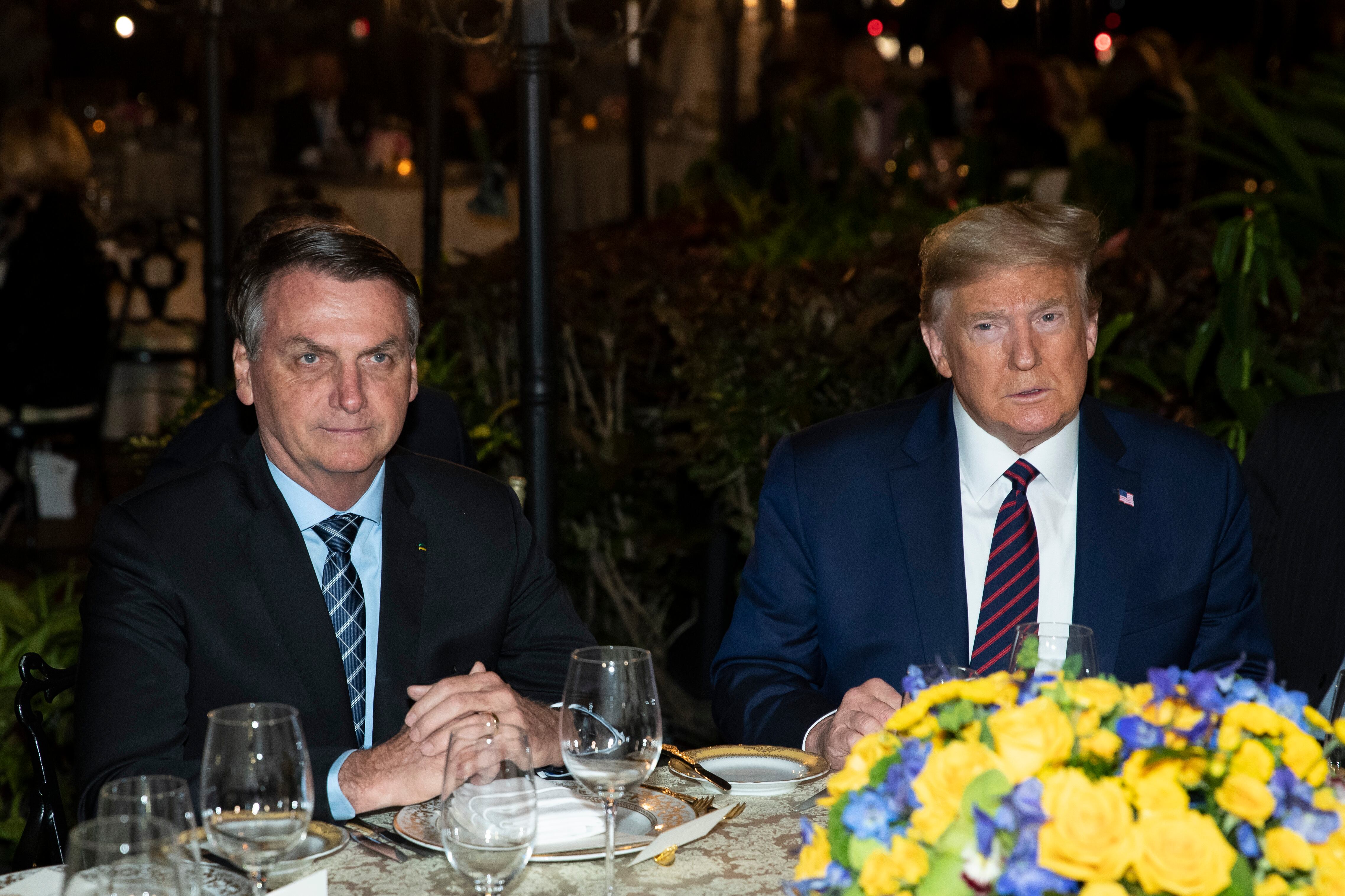 Donald Trump y Jair Bolsonaro, en un almuerzo en Mar-a-Lago, en Palm Beach, Florida, el 7 de marzo de 2020.