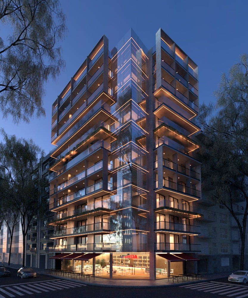 Sobre el 1500 de la avenida se desarrolla un edificio de 12 pisos con departamentos de dos y cuatro ambientes