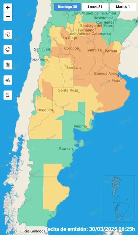 Las provincias bajo alerta este domingo.
