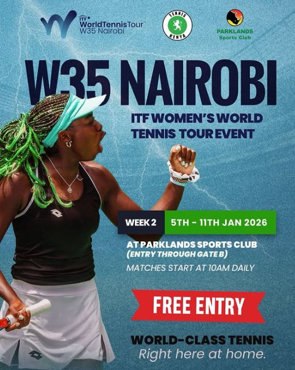 El afiche promocional del torneo W35 de Nairobi, el certamen del ITF World Tennis Tour que se disputa en el Parklands Sports Club (Instagram: @parklandssportsclubnairobi)