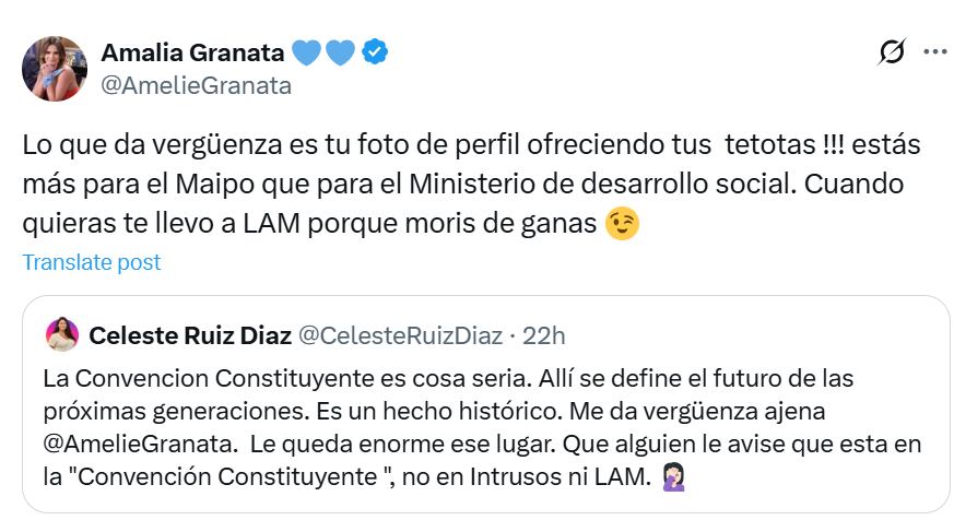 El cruce en X entre Amalia Granata y Celeste Ruiz Díaz