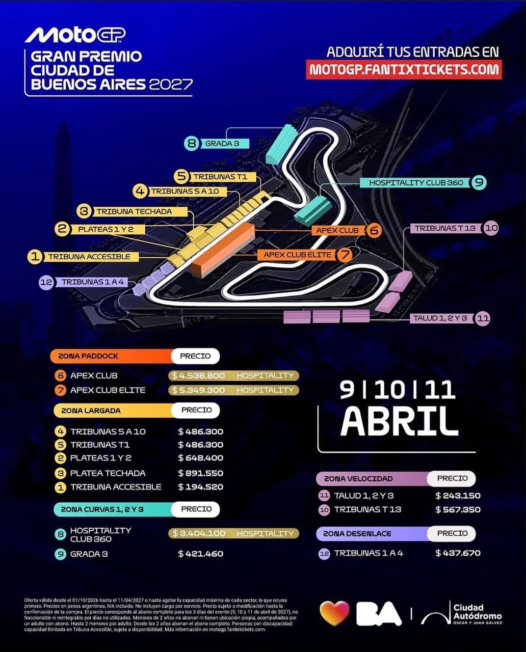 Los precios sectores y plateas para el Moto GP en la Argentina