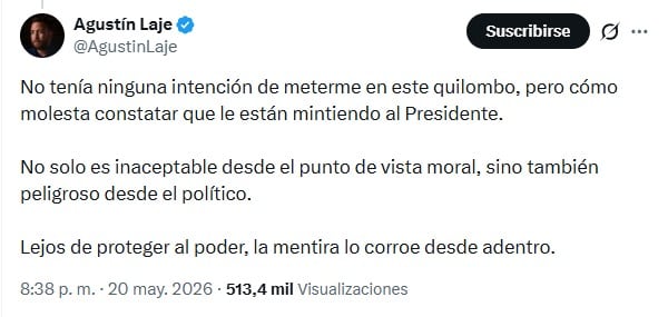 El mensaje de Agustín Laje contra Martín Menem