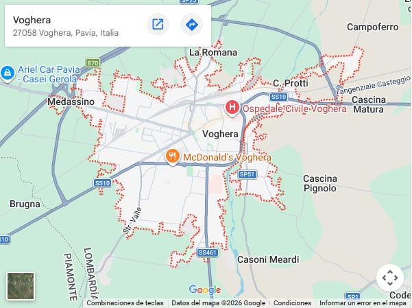 Un matrimonio recorrió 100 kilómetros por una ruta italiana con su hijo muerto en el auto 7 Voghera se encuentra a poco más de 60 kilómetros de Milán
