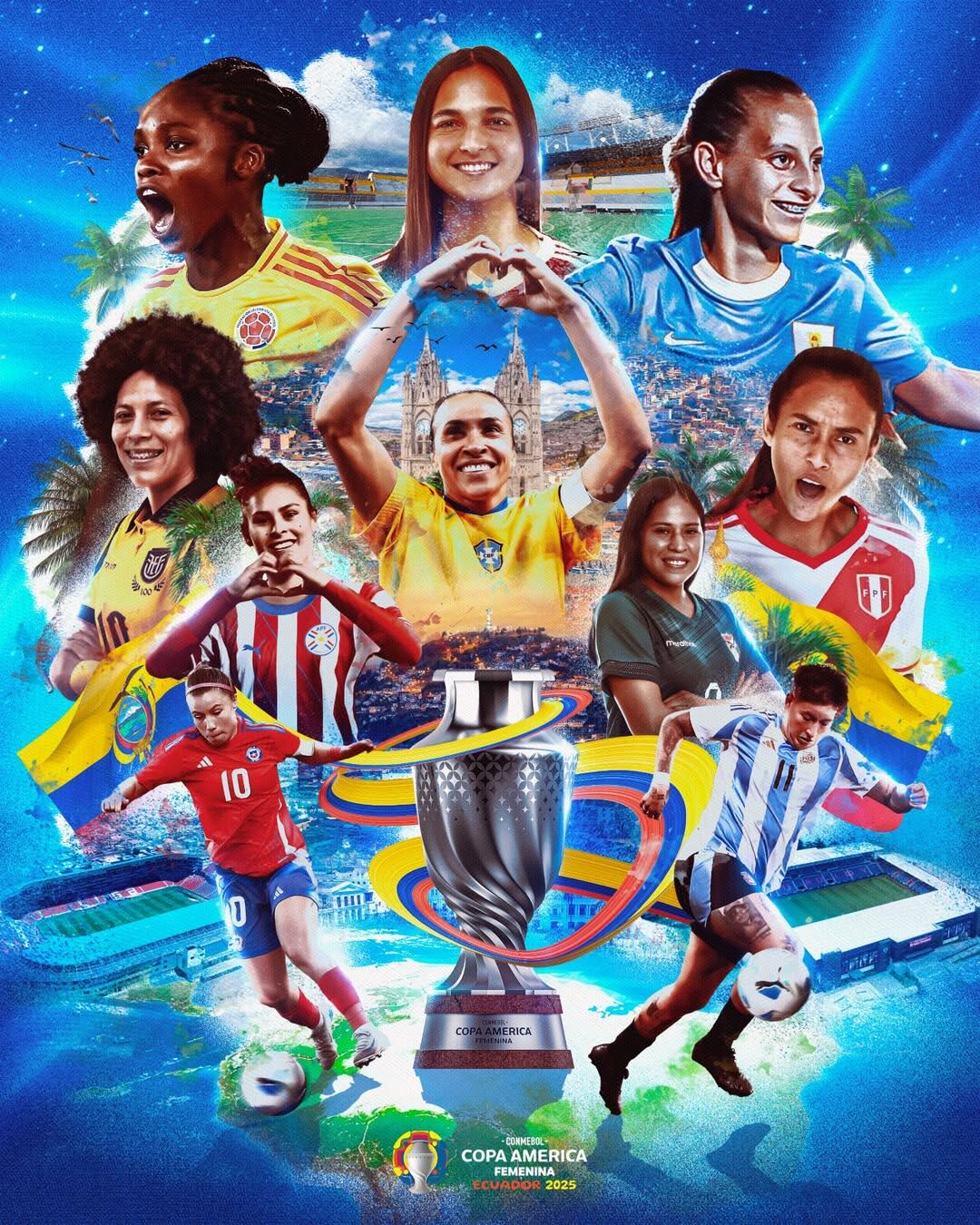 Argentina, Bolivia, Brasil, Chile, Colombia, Ecuador, Paraguay, Perú, Uruguay y Venezuela disputan la Copa América Femenina 2025