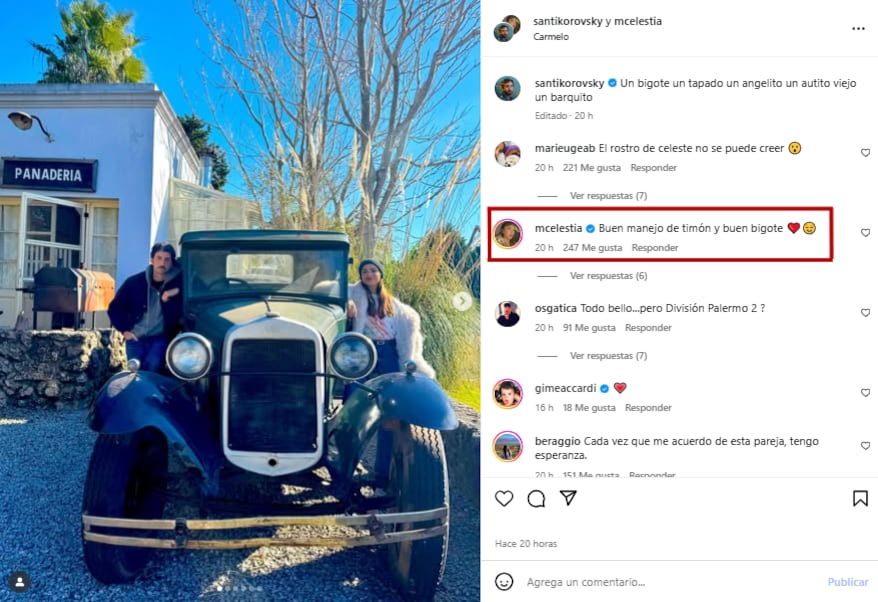 Santiago Korovsky y Celeste Cid pasaron unos días juntos en Carmelo (Foto: Instagram @santikorovsky)