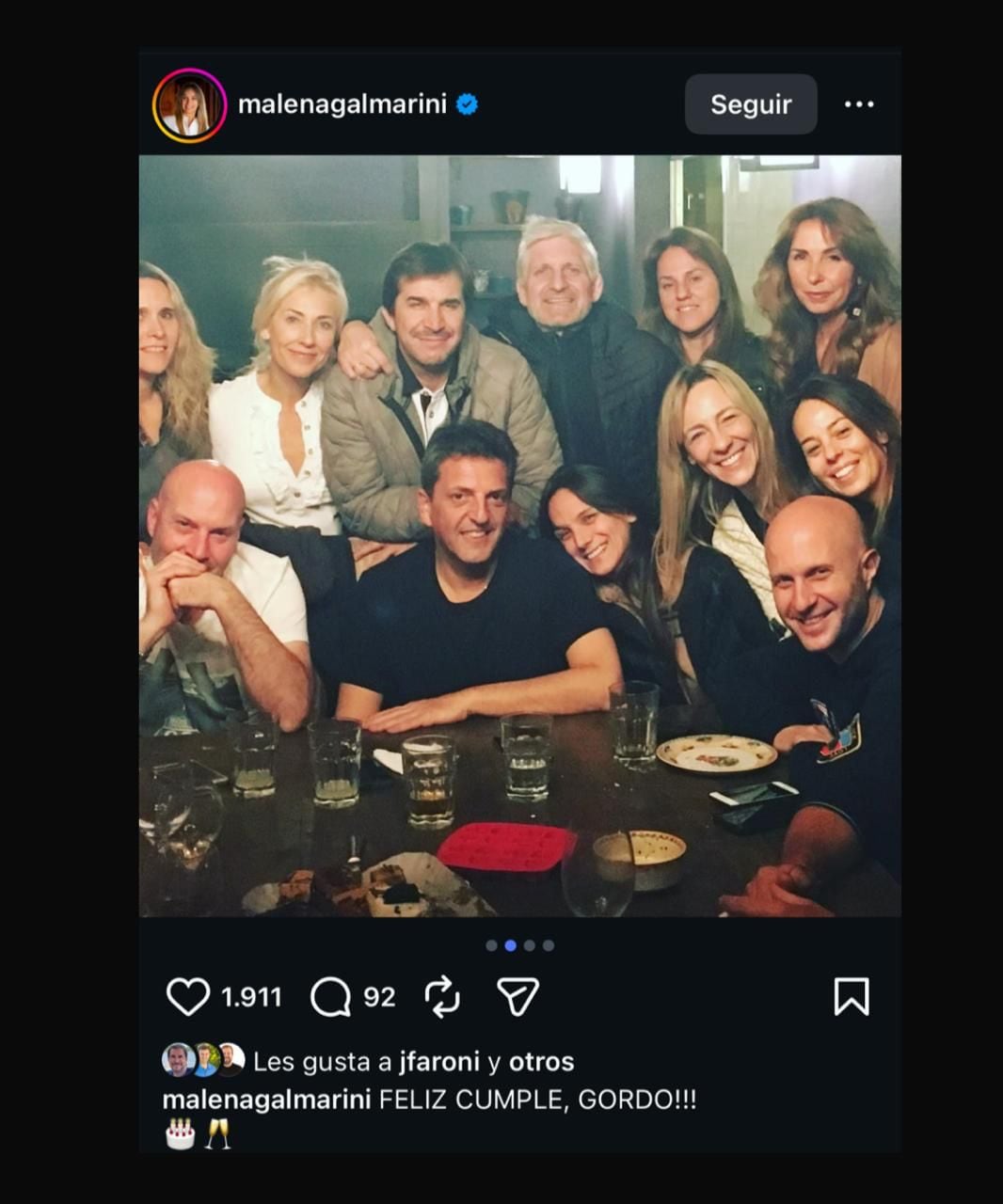 El posteo de Malena Galmarini con Massa y Faroni