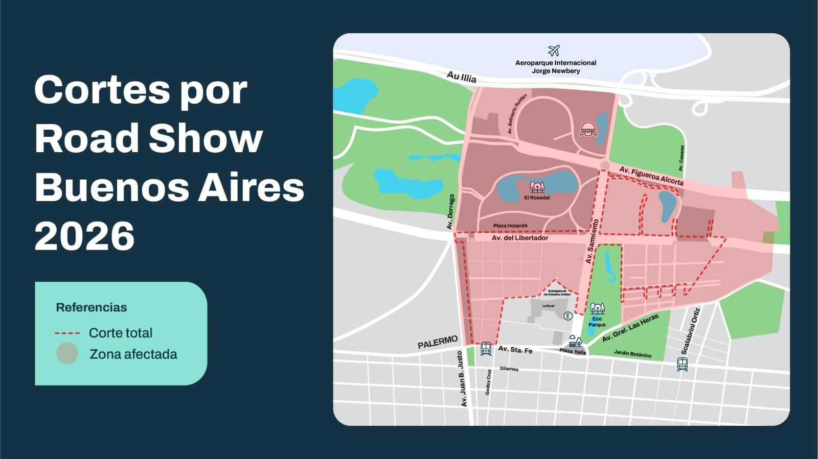 El mapa de los cortes en Palermo que irán desde el miércoles y hasta el domingo
