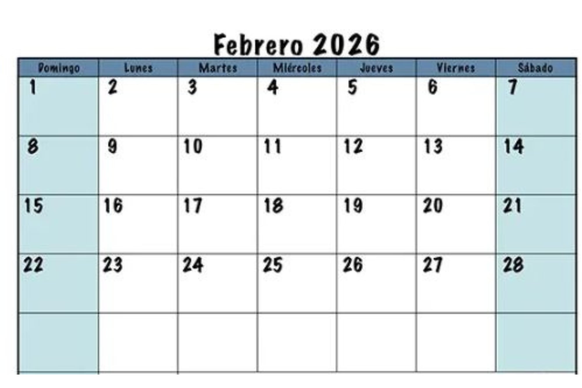 El calendario de febrero para imprimir y destacar eventos