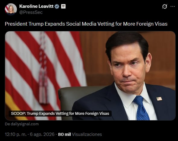 Karoline Leavitt, secretaria de Prensa de la Casa Blanca, compartió la noticia en sus redes sociales