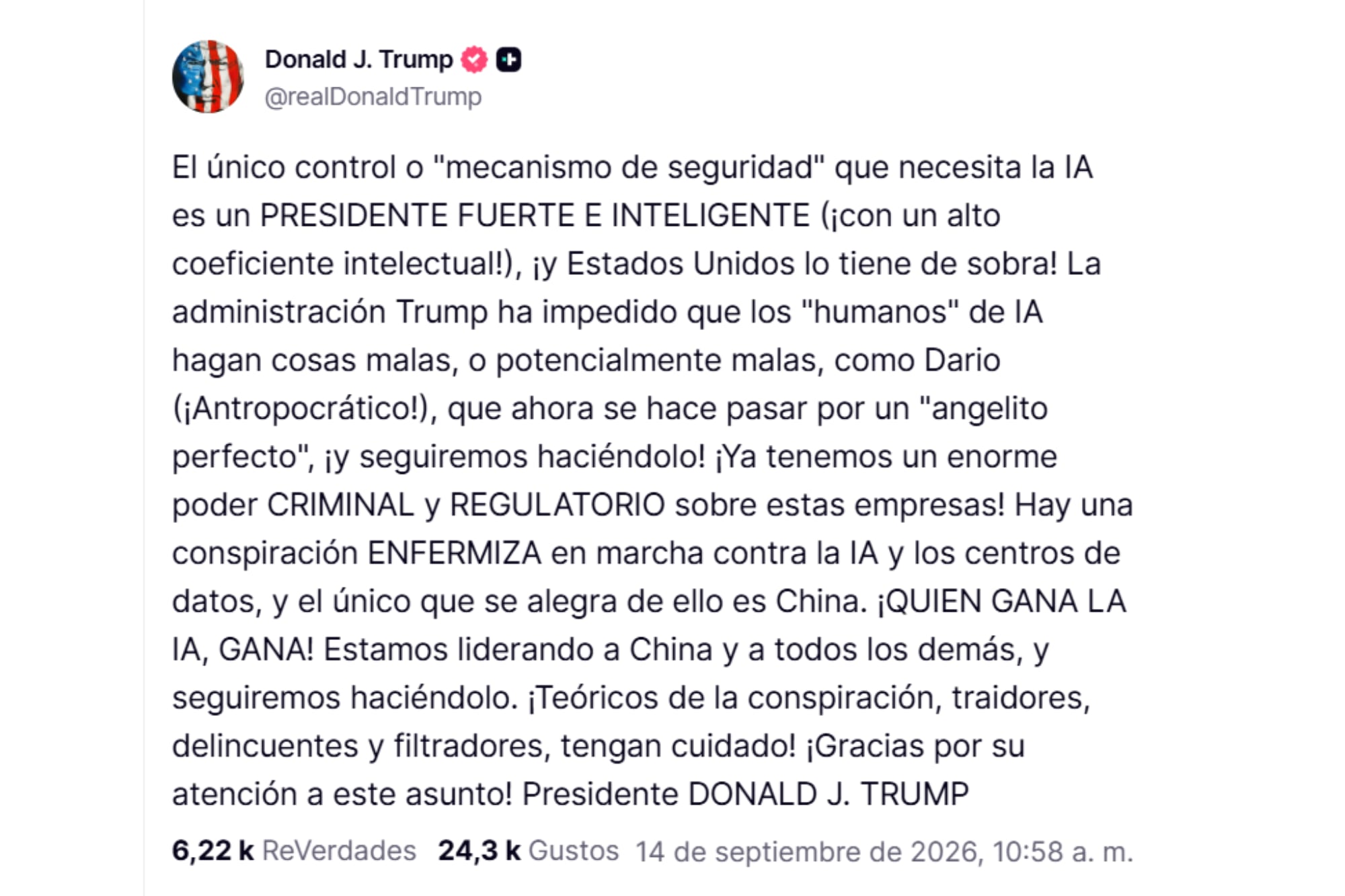 Trump cuestionรณ los lรญmites al sector y vinculรณ el desarrollo de esta tecnologรญa con la competencia frente a China