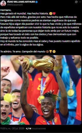 El posteo de Iñaki Williams Arthuer