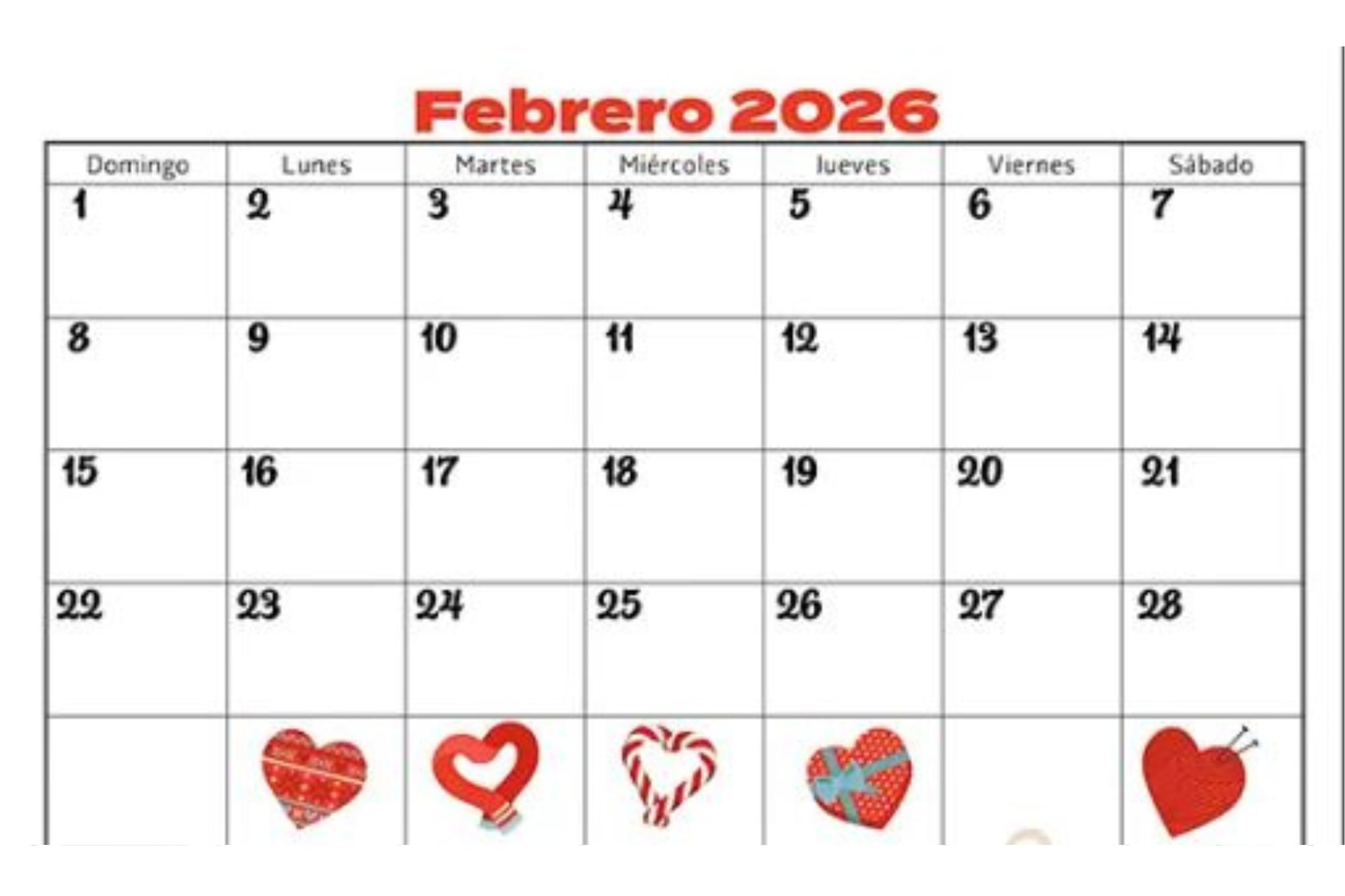 Otra alternativa para marcar las fechas de febrero 2026