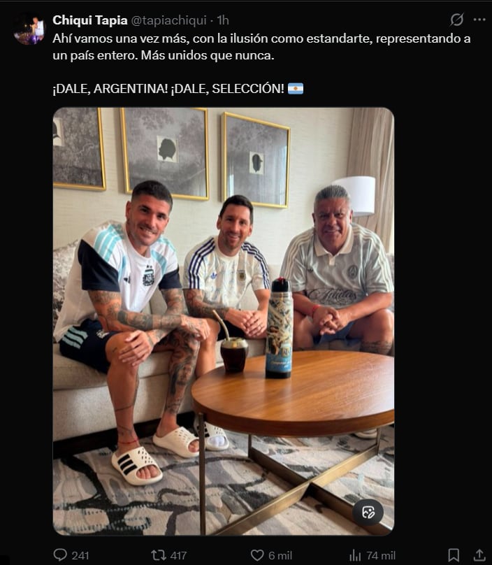 El tweet de Claudio Tapia, una cábala de la previa de cada encuentro de la selección argentina