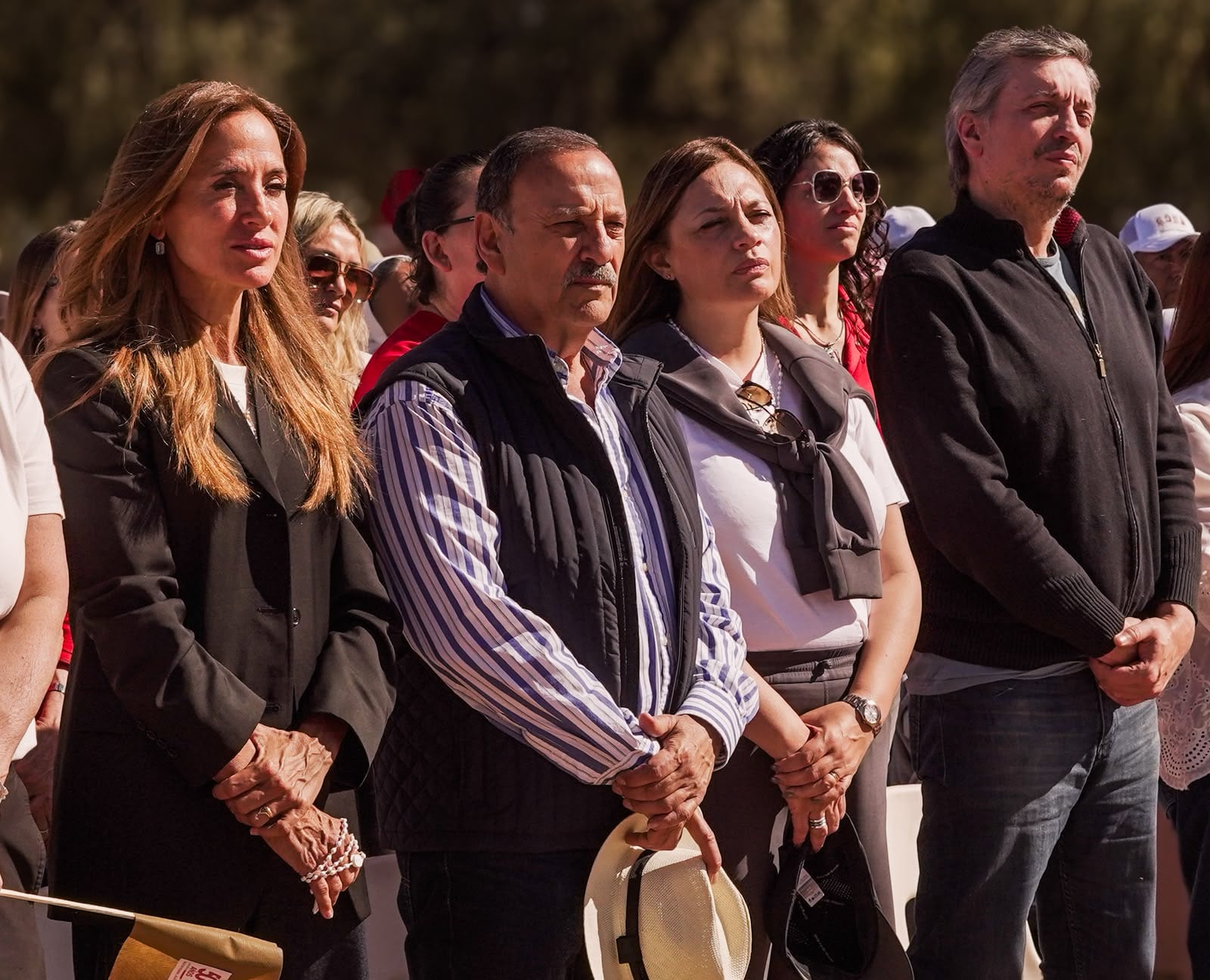 De izquierda a derecha: Tolosa Paz, Quintela y Máximo Kirchner, durante el acto