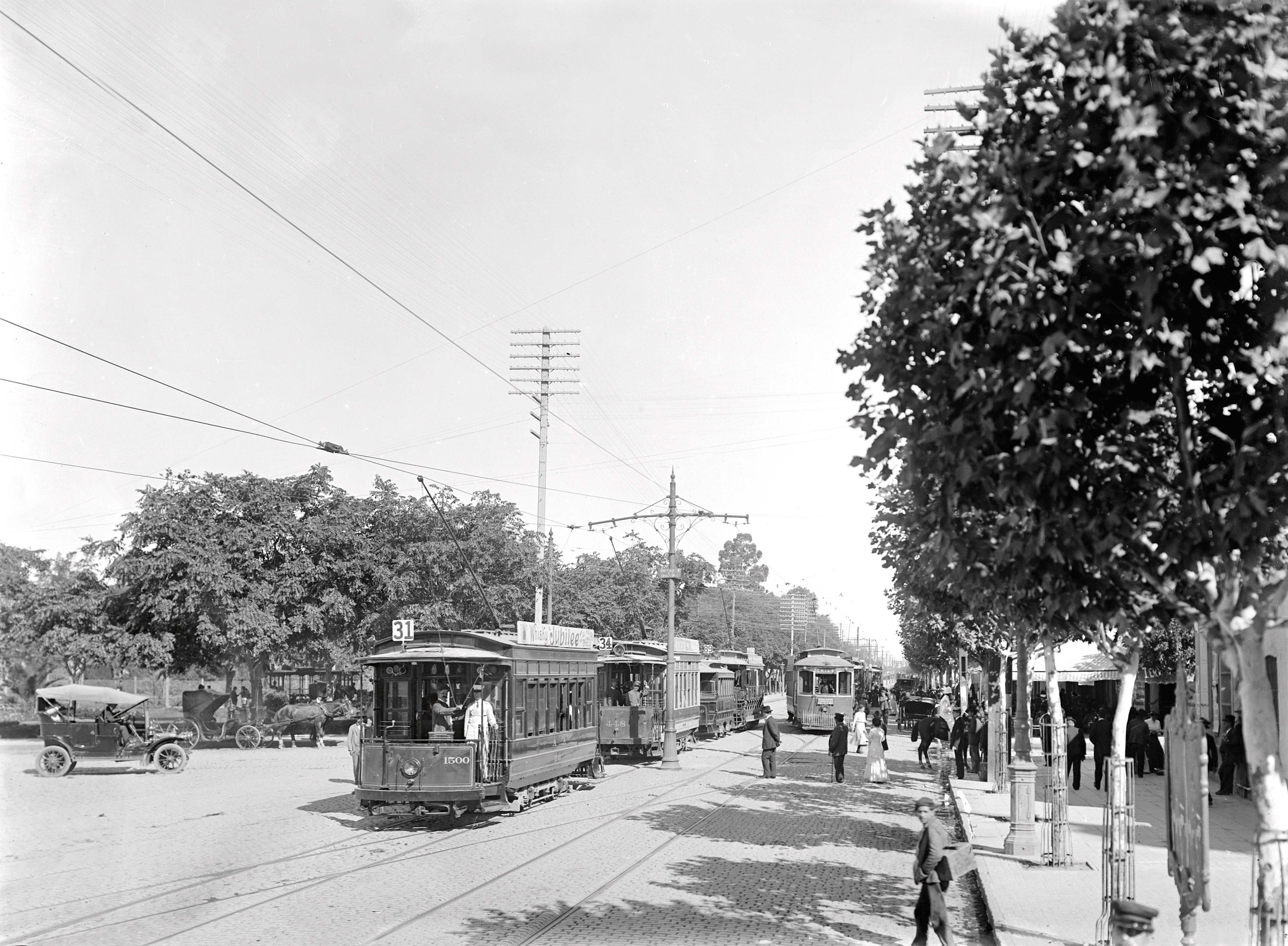 Febril actividad de tranvías a la altura de Plaza Italia.ca. 1910/1920.