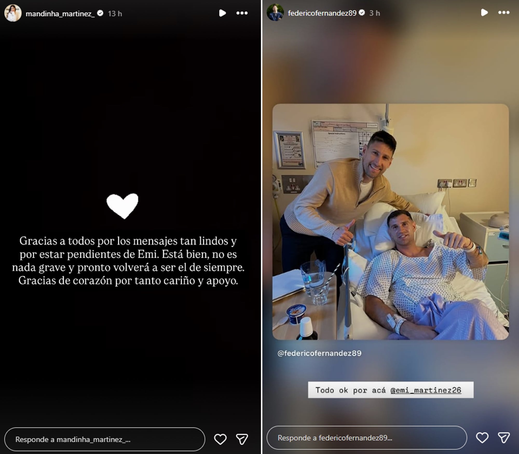 Dibu Martínez: la primera foto que compartió tras la operación, una visita inesperada y el mensaje de Mandinha 8 Mandinha y Fede Fernández fueron de los primeros en enviar sus mensajes para el Dibu