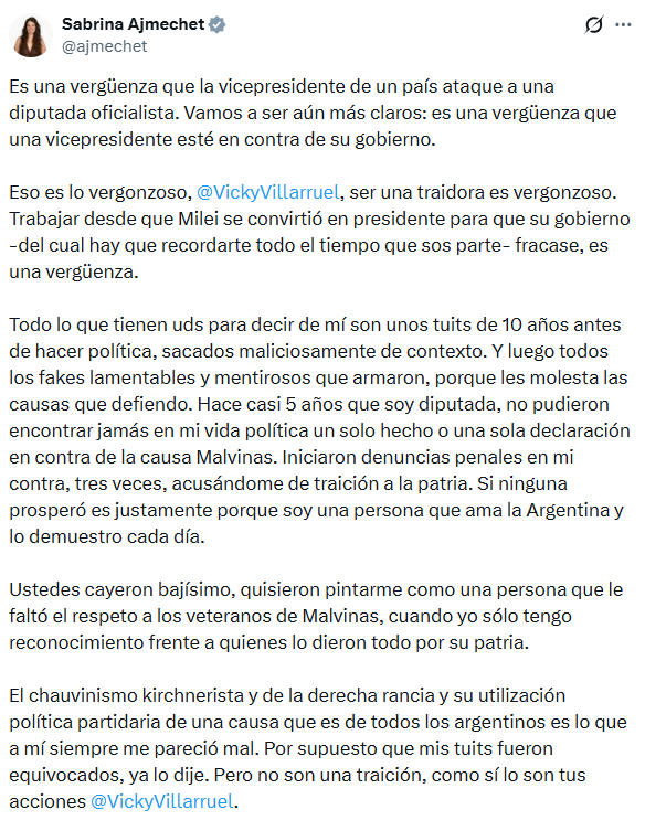 Parte de la extensa publicación de la diputada