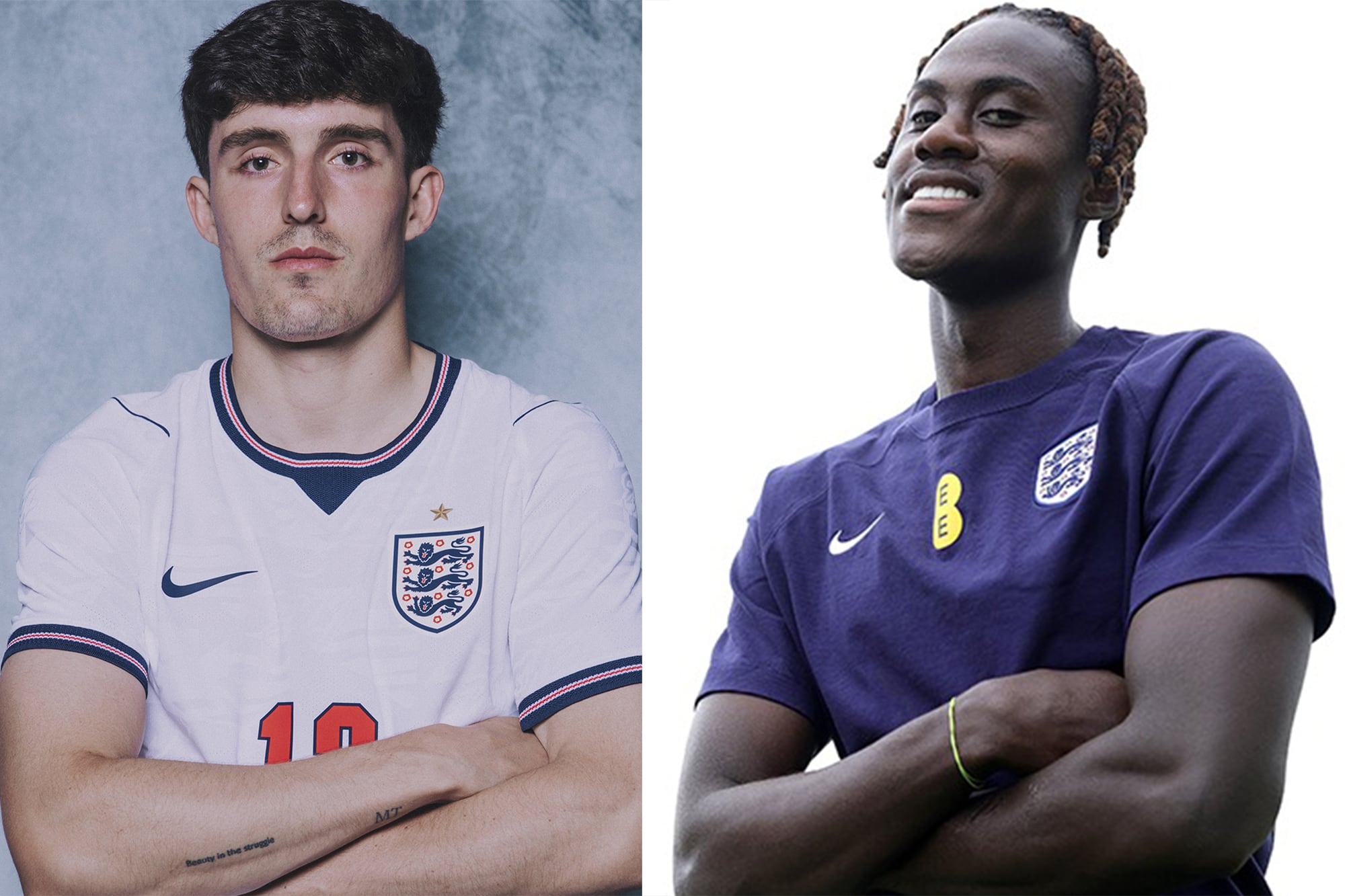 Tino Livramento (izquierda), lesionado, se perderá el Mundial; lo reemplaza Trevor Chalobah (derecha)