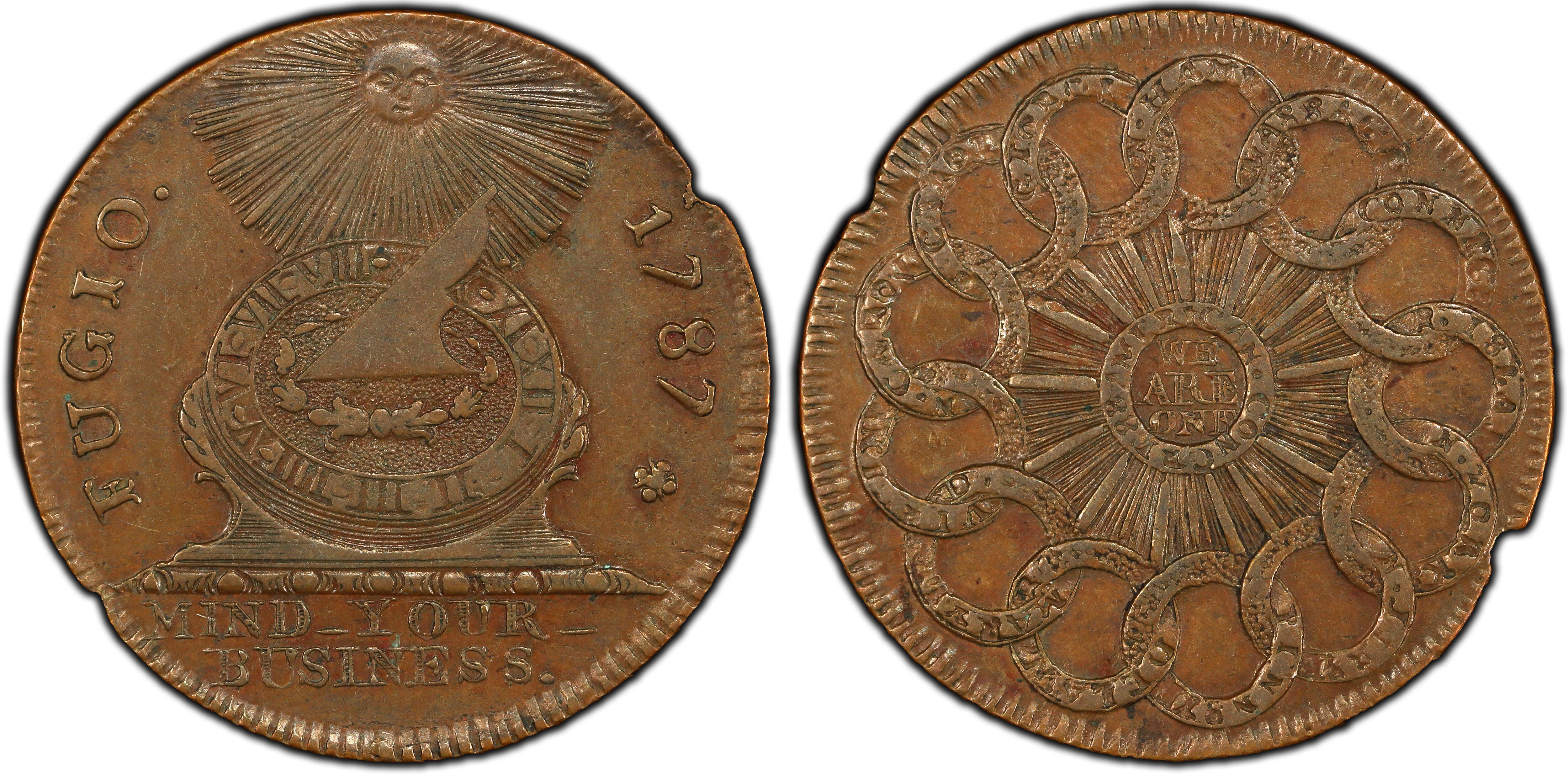 El centavo Fugio de 1787 es considerada la primera moneda de Estados Unidos. Foto: Archivo.