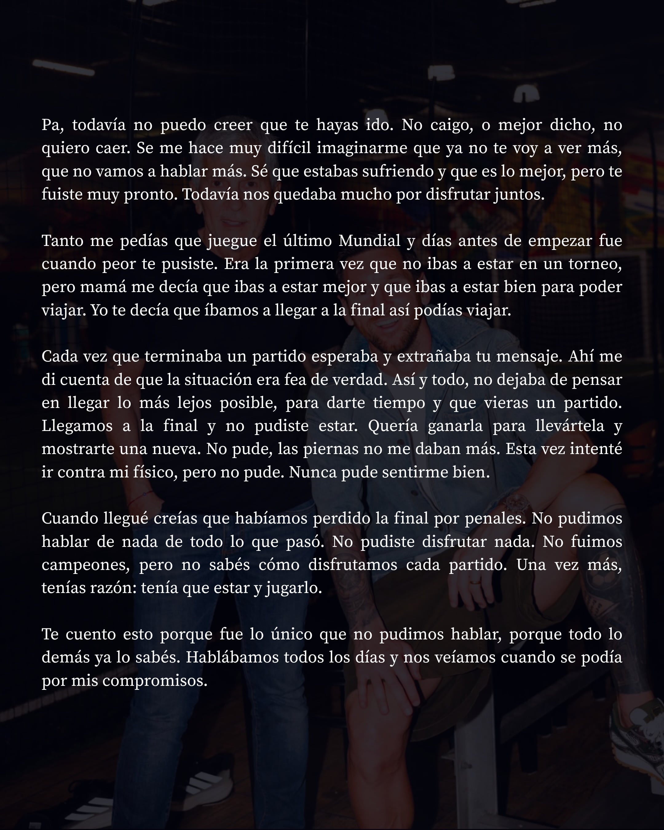 La carta que Leo Messi escribió para su papá, Jorge (Foto: Instagram/@leomessi)