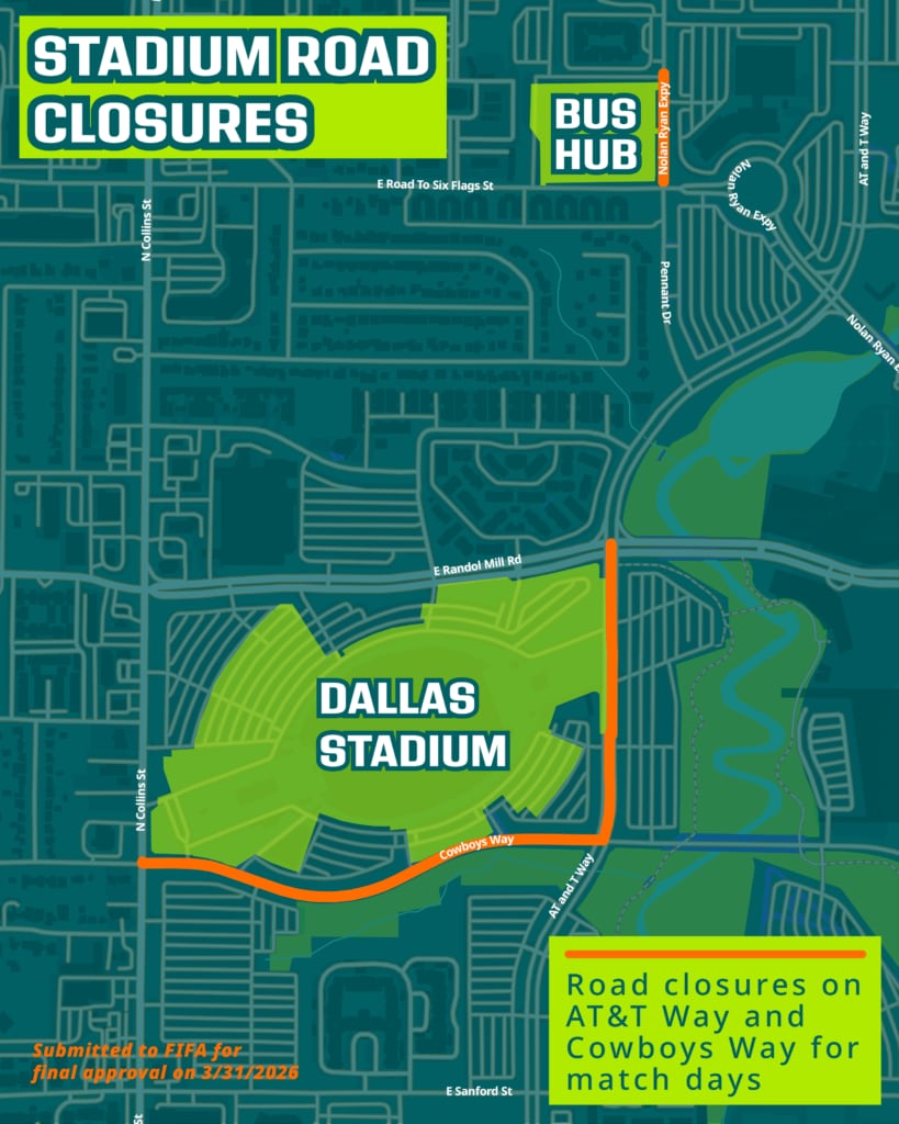 En naranja, las calles de Dallas cerradas en las cercanías del estadio