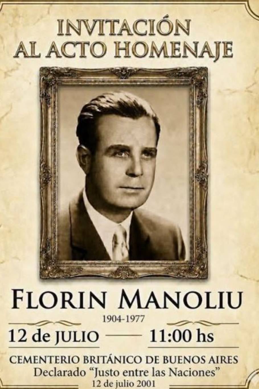 El domingo 12 de julio se realizará un homenaje a Florin Manoliu en el Cementerio Británico de Buenos Aires