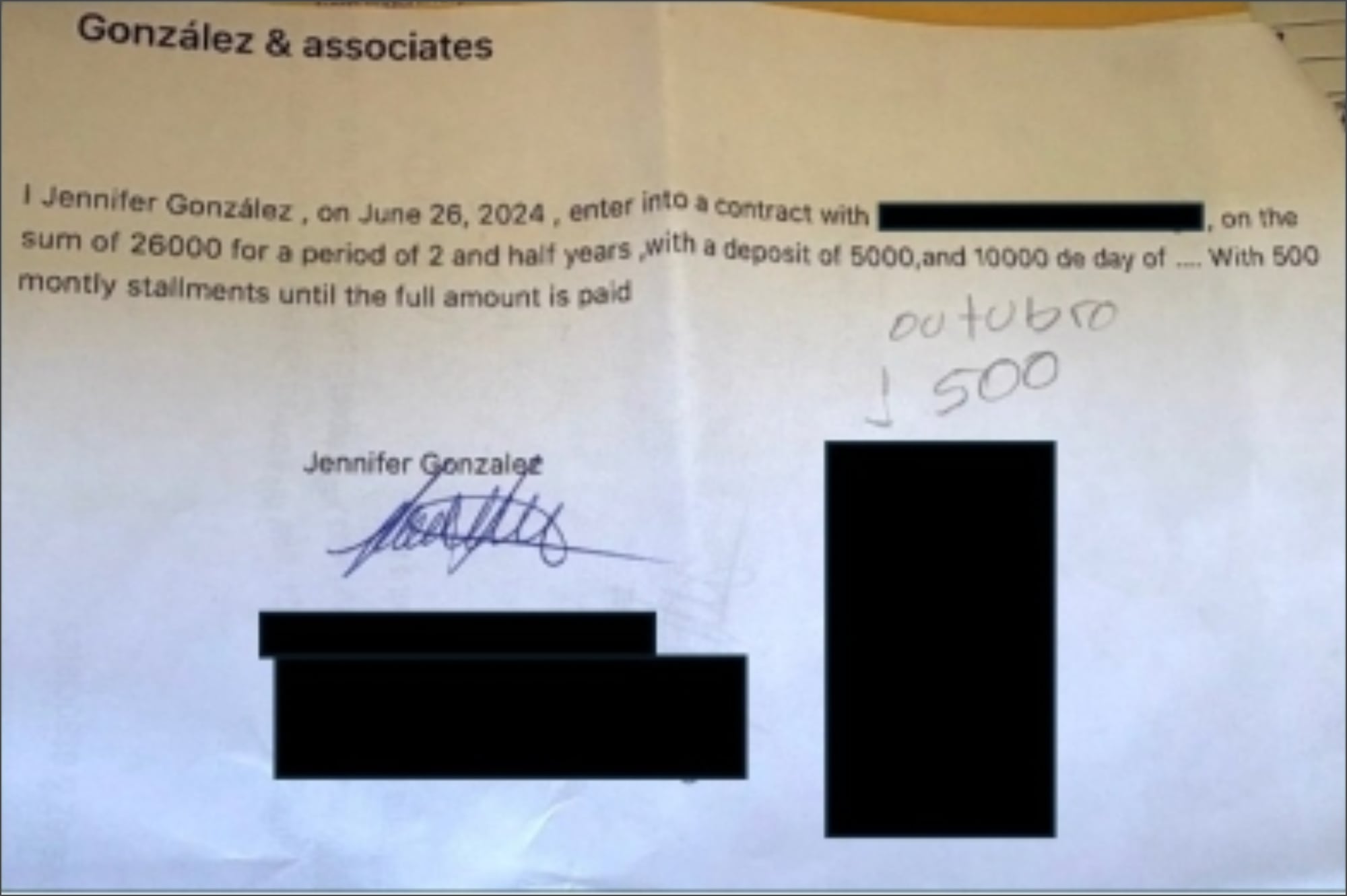 El contrato elaborado por la estafadora implicaba pagos mensuales de US$500