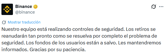 El mensaje de Binance
